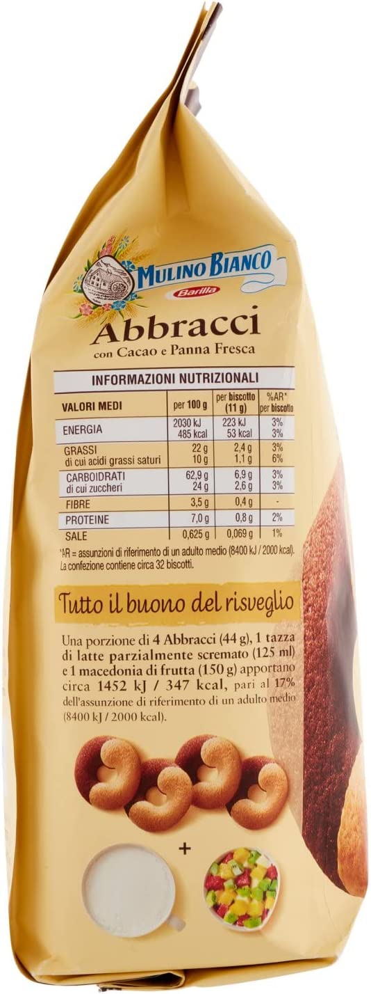 Mulino Bianco Biscotti Frollini Abbracci con Cacao e Panna Fresca, Senza Olio di Palma, Colazione Ricca di Gusto, 350 g