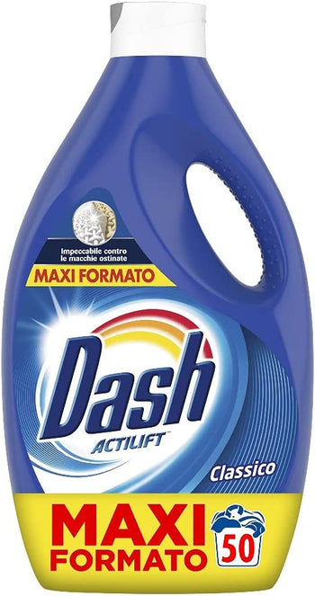 Dash Detersivo Lavatrice Liquido, 50 Lavaggi, Classico, Bucato Pulito, Maxi Formato, Rimuove le Macchine, Brillantezza per Tutti i Capi