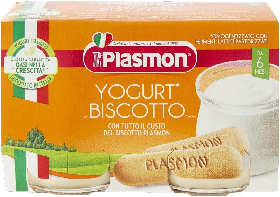 Plasmon Omogeneizzato Yogurt e Biscotto 120g 24 Vasetti Con Yogurt dell'Alto Adige, Fonte di Calcio e di Vitamina C