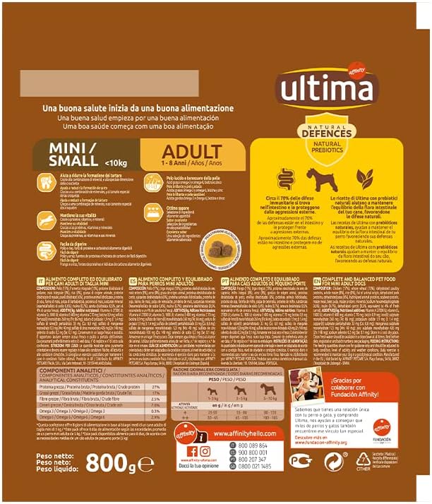 Ultima Cibo per Cani Mini Adult con Pollo, 800 g