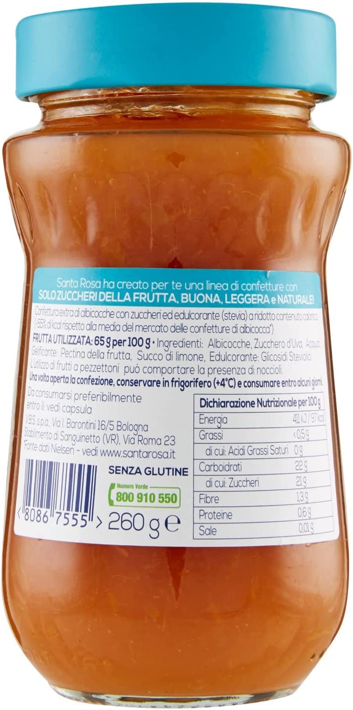 Confettura Extra Di Albicocche Santa Rosa Light -50% Zuccheri 260 gr Marmellata