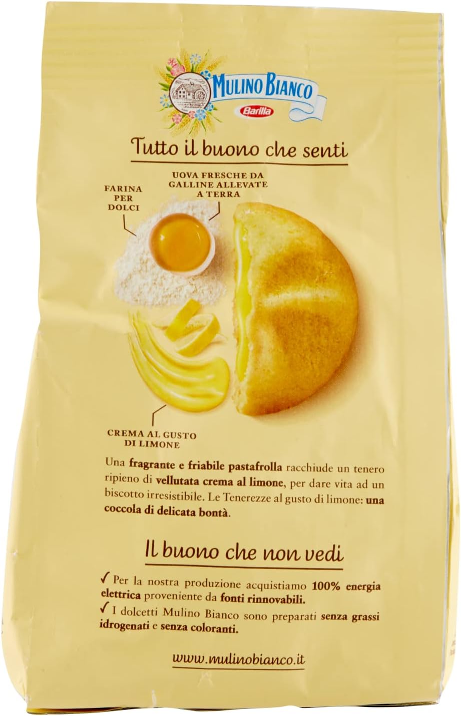 Mulino Bianco Biscotti Frollini Tenerezze con Crema al gusto di Limone, Colazione Ricca di Gusto - 200 gr