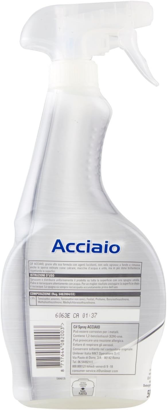 Cif - Acciaio, Detersivo con Agenti Lucidanti - 6 pezzi da 500 ml [3 l]