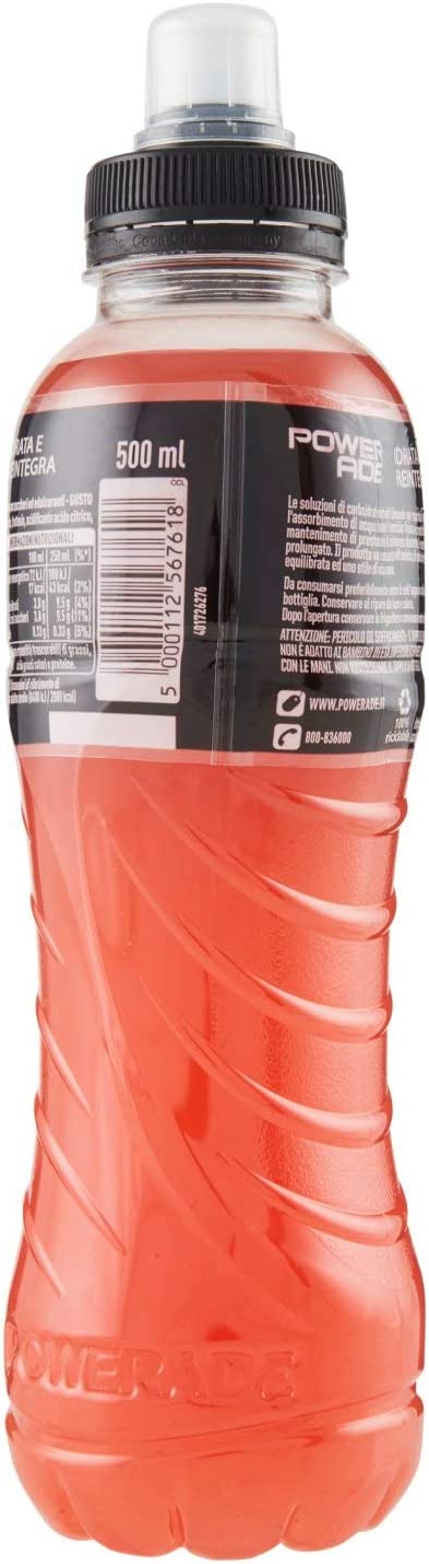 Powerade Blood Orange Sport Drink – 1 Bottiglia da 500 ml, Bevanda Isotonica, Bottiglia Ergonomica in PET 100% Riciclabile con Tappo Sport, Soluzione di Carboidrati e Elettroliti