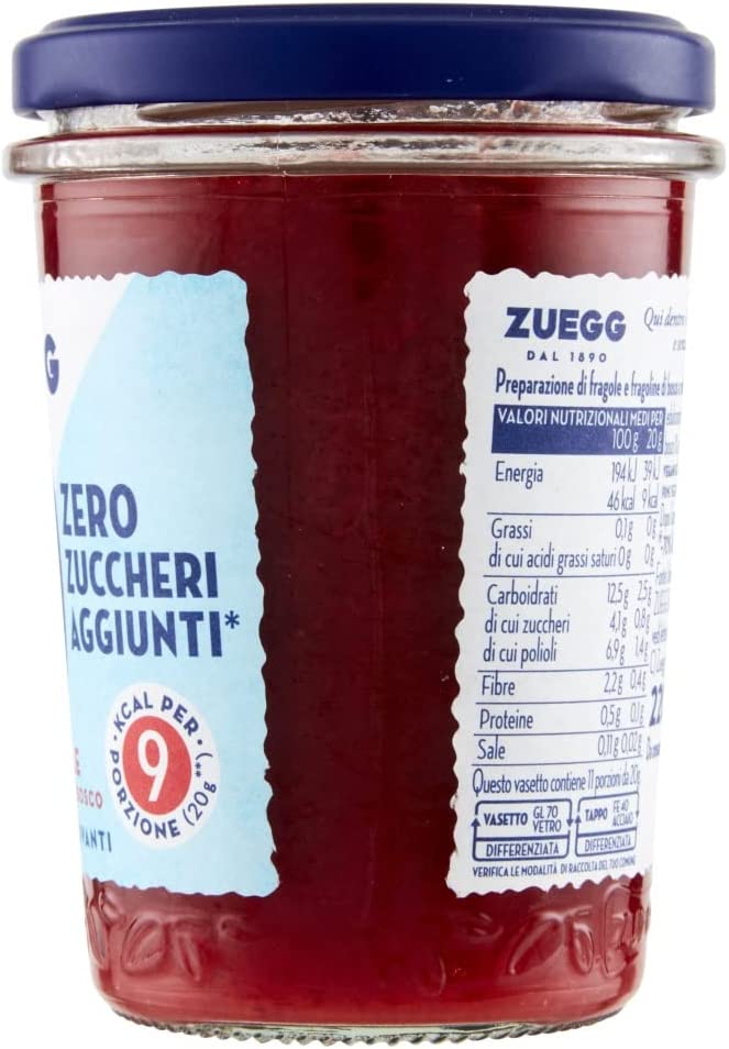 Zuegg Zero Zuccheri Aggiunti Fragole e Fragoline di Bosco - 220 g