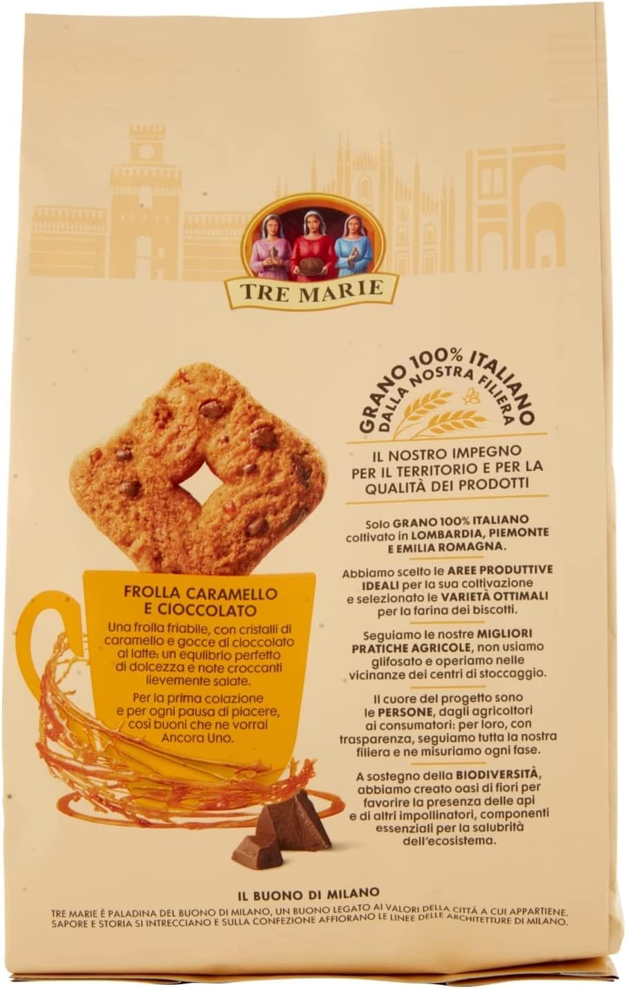 12X Tre Marie "Ancora Uno" Biscotti Frollino al Caramello e con Gocce di Cioccolato Grano 100% Italiano 300gr [12 Confezioni]