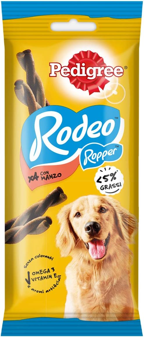 Pedigree Rodeo Ropper, Snack per Cani al gusto Manzo, 20 Confezioni x 4 stick da 70 g l’una, 80 stick in totale