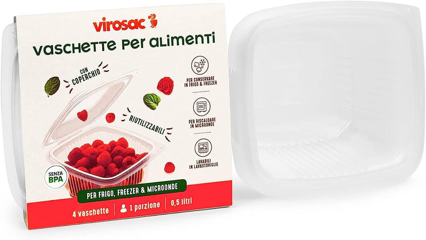 VIROSAC 112735 Vaschette Microonde e Freezer, 11x28x7 cm, 4 unità