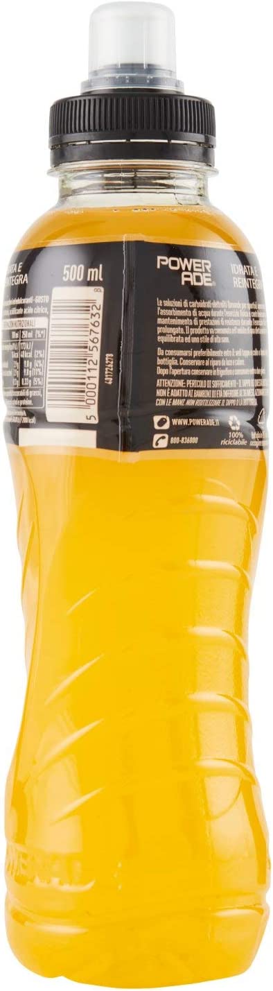 Powerade Orange Sport Drink – 1 Bottiglia da 500 ml, Bevanda Isotonica, Bottiglia Ergonomica in PET 100% Riciclabile con Tappo Sport, Soluzione di Carboidrati e Elettroliti