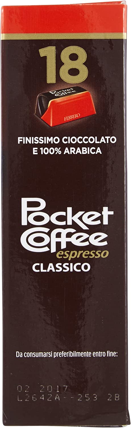 Pocket Coffee, cioccolatini ripieni di Caffè 100% Arabica, 18 pezzi da 12,5 gr