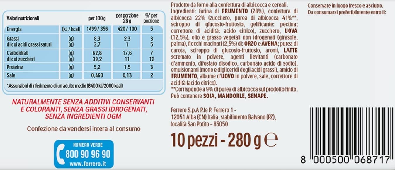 Ferrero Brioss Albicocca, Confezione da 10 Merendine, 280g