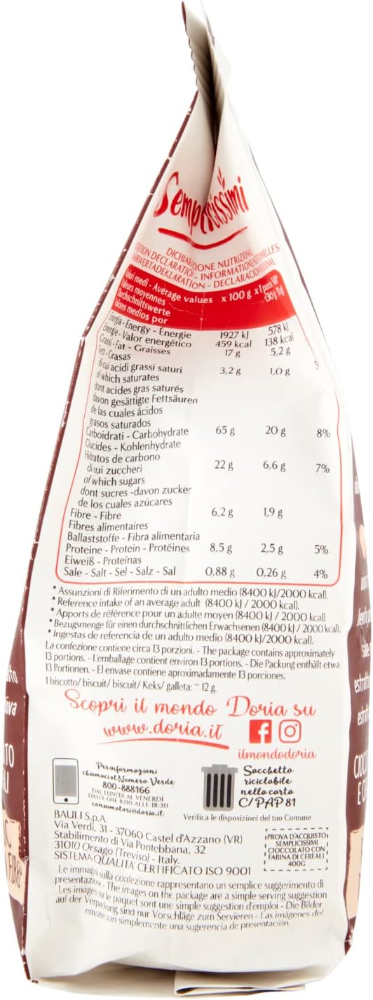 Doria Frollini con Farina di Cereali e Cioccolato Semplicissimi, 400g