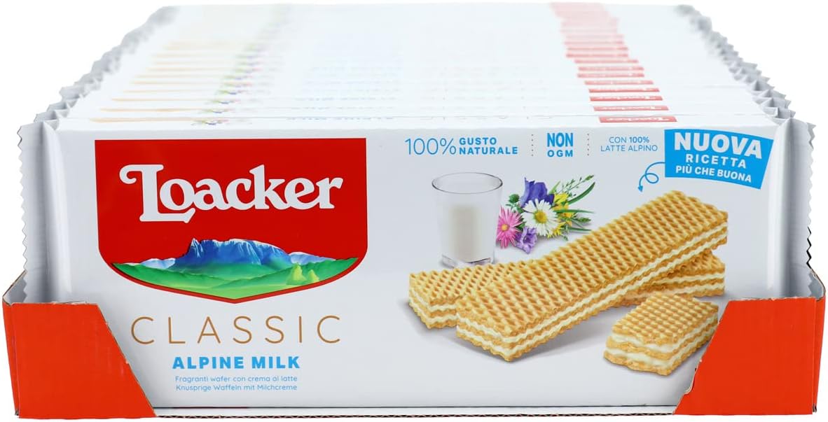 Loacker - Classic Milk - Wafer Classico con 3 Strati di Cialde Farcite con Crema al Latte - Merenda e Snack - Formato Famiglia con 9 Confezioni da 22 Wafer, 3 9