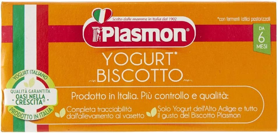 Plasmon Omogeneizzato Yogurt e Biscotto 120g 24 Vasetti Con Yogurt dell'Alto Adige, Fonte di Calcio e di Vitamina C