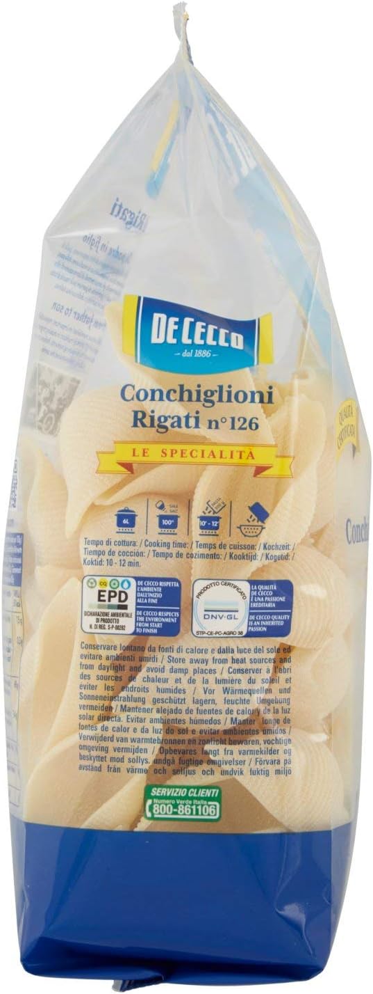 De Cecco - Conchiglioni Rigati n 126, Pasta di Semola di Grano Duro - 6 pezzi da 500 g [3 kg]