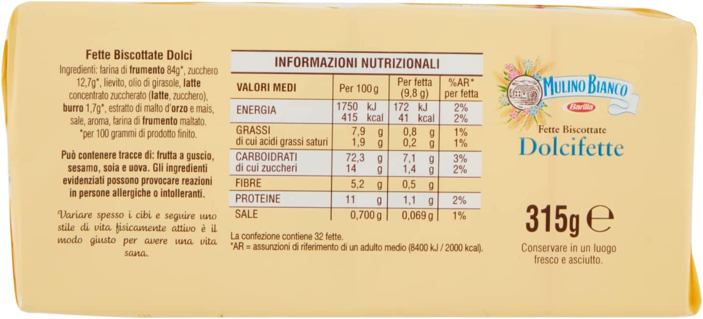 Mulino Bianco Fette Biscottate Dolcifette, 315g