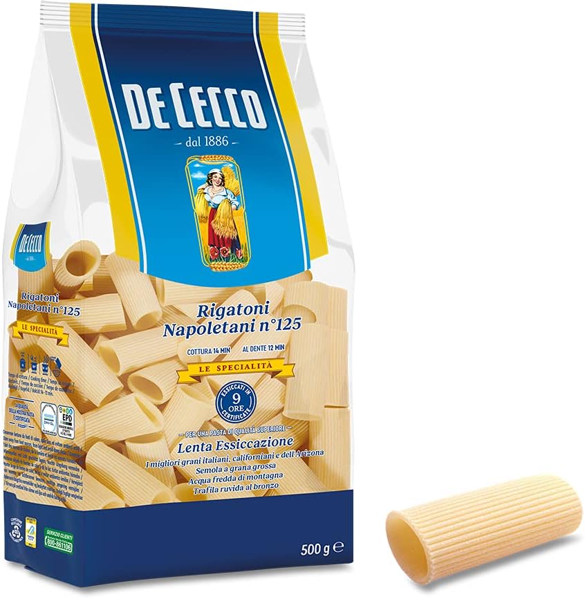 De Cecco - Rigatoni Napoletani n 124, Pasta di Semola di Grano Duro - 6 pezzi da 500 g [3 kg]