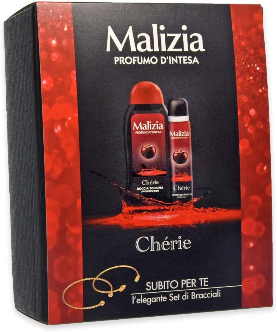 Malizia Cofanetto Chérie:con 1 Seduction Parfum Deodorant da 100 ml + 1 Doccia Schiuma da 300 ml + set di eleganti bracciali in regalo.