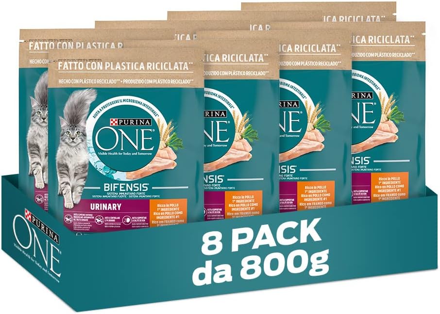 PURINA ONE Bifensis Crocchette Gatto Urinary Care Ricco in Pollo e Frumento - 8 sacchi da 800g ciascuno