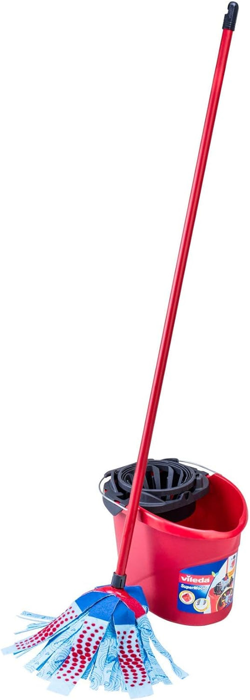 Vileda SuperMocio Sistema, Sistema Lavapavimenti, Set Con Strizzatore Torsion Power,1 Fiocco 3Action, plastica, alluminio, 1 Manico ‎Rosso, 45 x 33 x 32cm