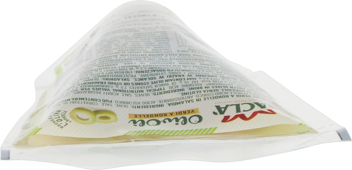 Saclà, OlivOlì, Olive Verdi a Rondelle, Ideali per Insalate e per Arricchire i Tuoi Piatti, Busta, 185g (85g sgocciolato)