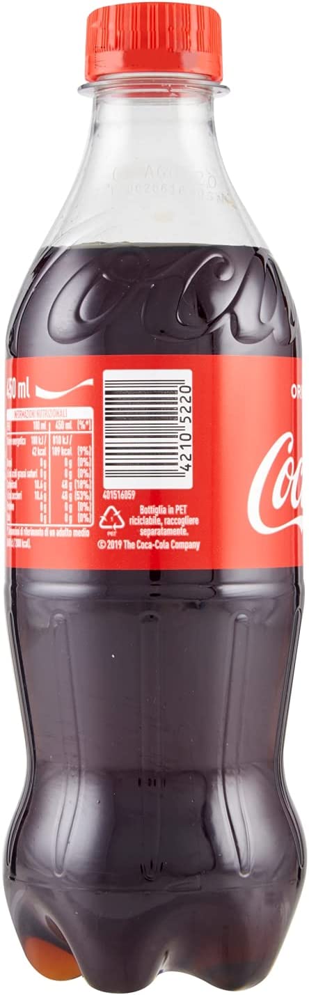 24 BOTTIGLIE COCA COLA ORIGINAL TASTE 450 ML BIBITA FRIZZANTE BEVANDA CLASSICA