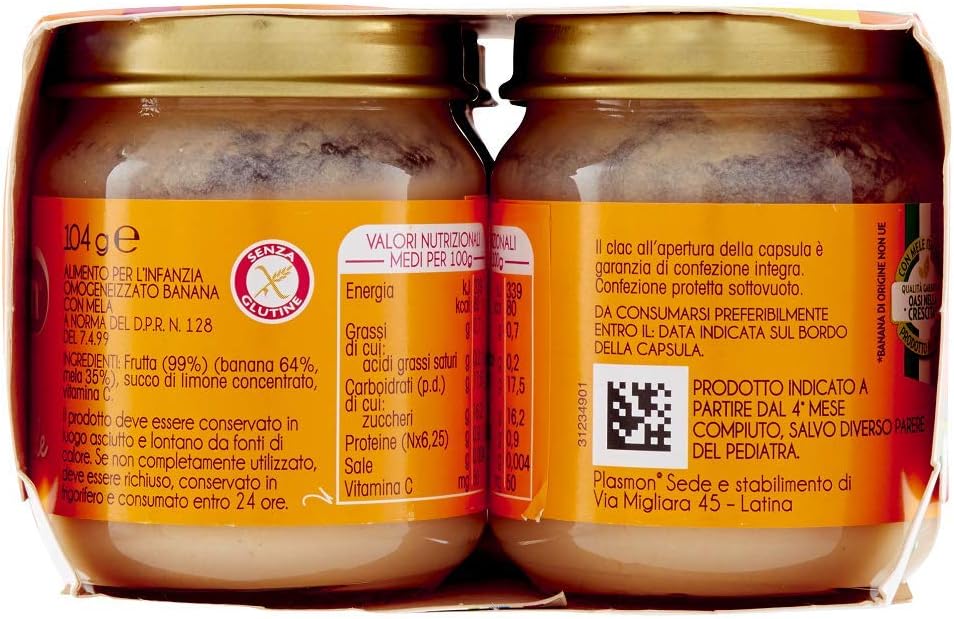 Plasmon Omogeneizzato - Mela Banana 6x104g (4 Confezioni)