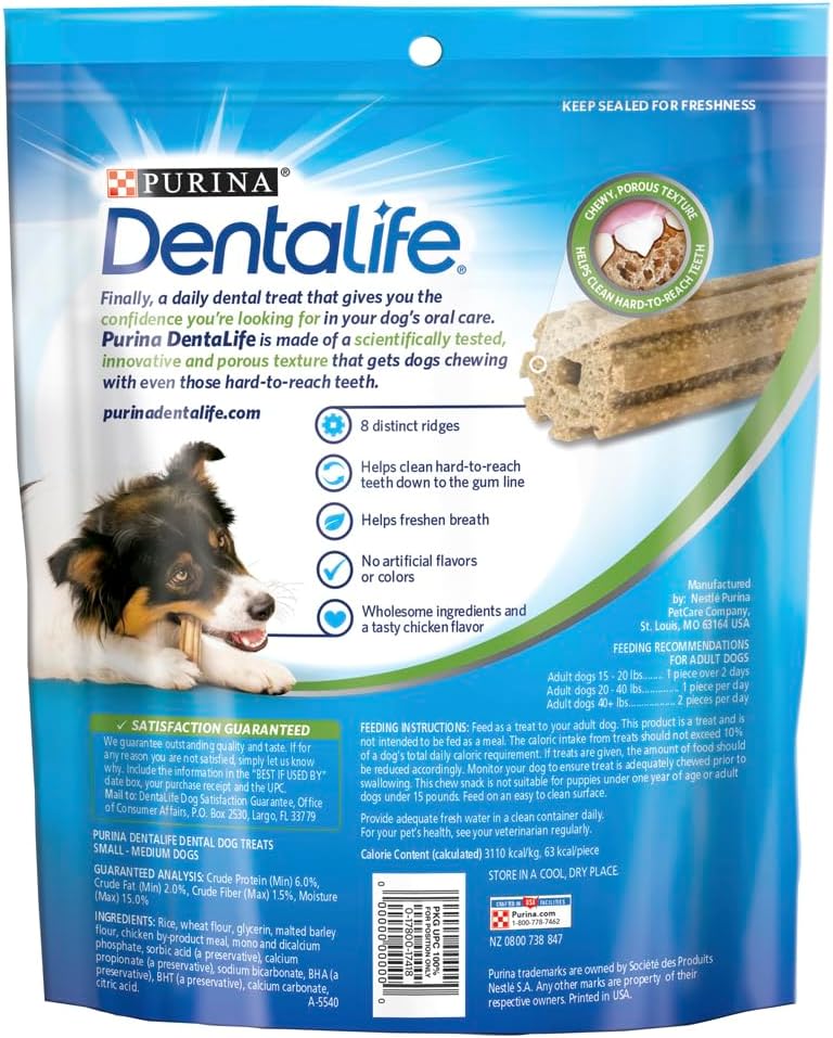 Purina DentaLife - Dolcetti per cani per adulti, taglia S/M, cura standard, 25 Treats, Small/Medium