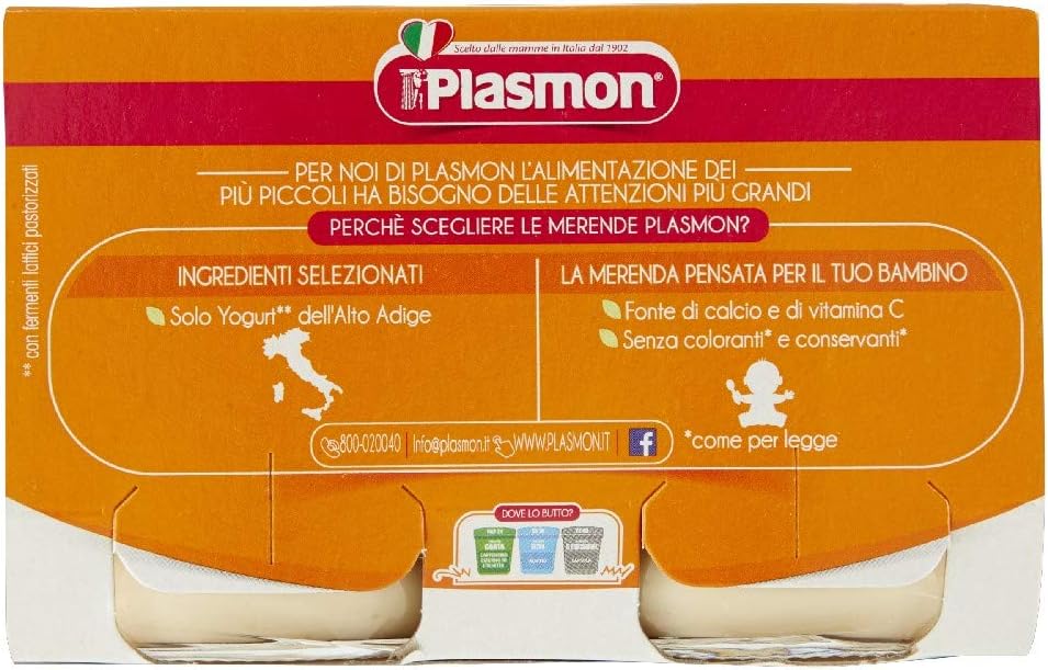 Plasmon Omogeneizzato Yogurt e Biscotto 120g 24 Vasetti Con Yogurt dell'Alto Adige, Fonte di Calcio e di Vitamina C