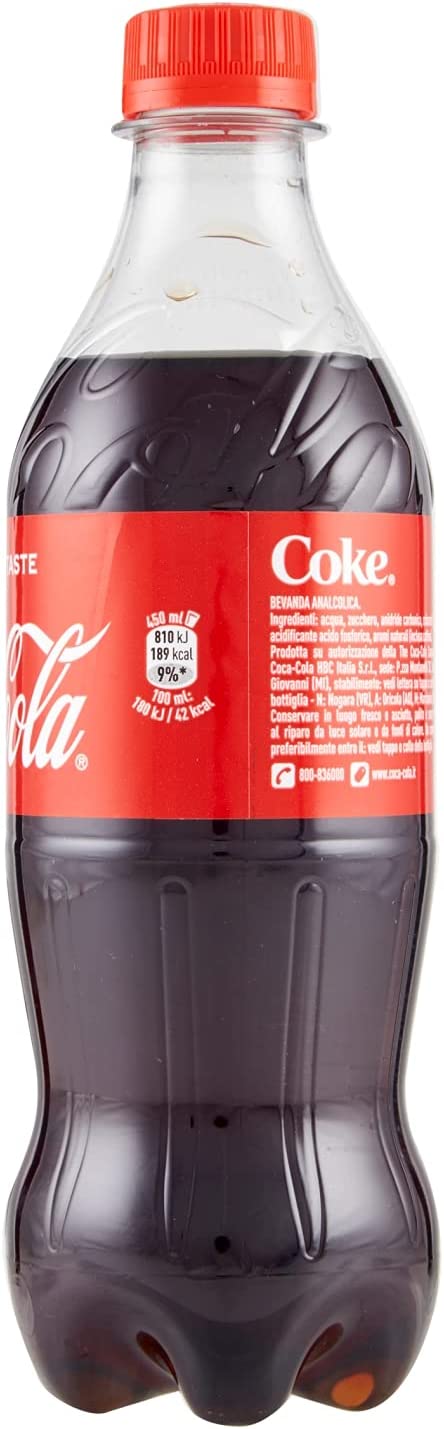 24 BOTTIGLIE COCA COLA ORIGINAL TASTE 450 ML BIBITA FRIZZANTE BEVANDA CLASSICA