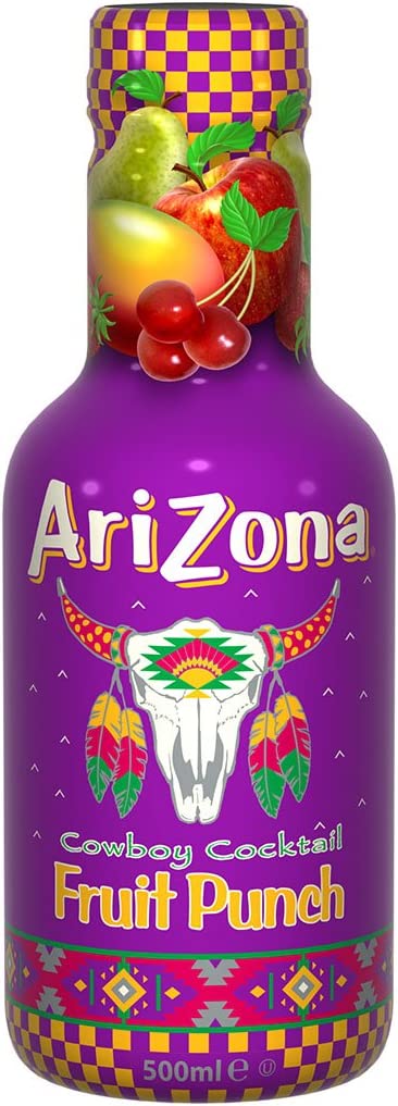 AriZona Green Tea - Low Sugar, Low Calorie, Fruit Punch Flavour - 500 ml, Pack of 6 Healthy Tea