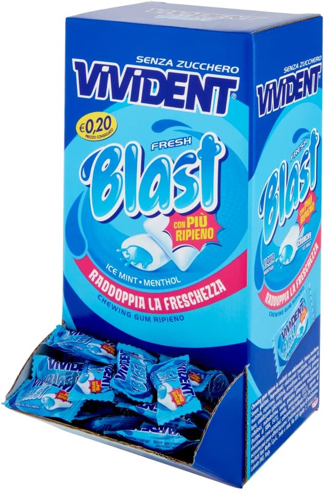 Vivident Fresh Blast, Chewing Gum Ripieno, Senza Zucchero, Gusto Menta, Senza Glutine, Confezione da 200 Gomme da Masticare