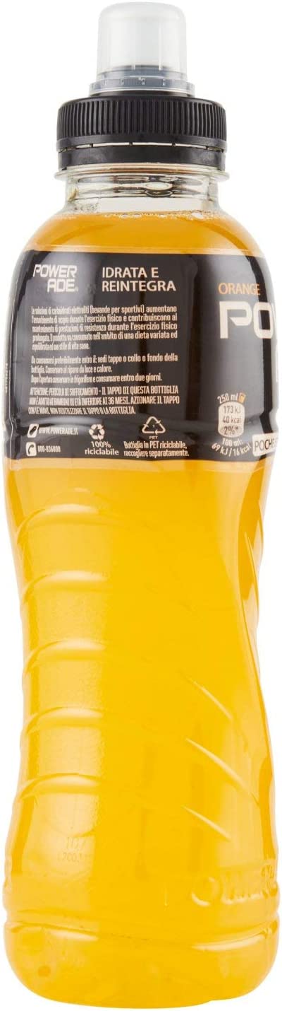 Powerade Orange Sport Drink – 1 Bottiglia da 500 ml, Bevanda Isotonica, Bottiglia Ergonomica in PET 100% Riciclabile con Tappo Sport, Soluzione di Carboidrati e Elettroliti