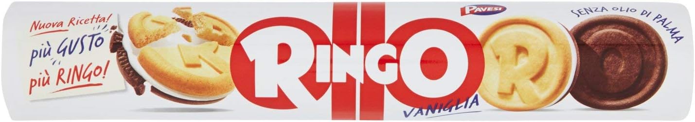 Pavesi Ringo Biscotti Farciti con Crema al Gusto Vaniglia, Snack per Merenda o Pausa Studio, senza Olio di Palma - Formato Tubo, 12 Pezzi da 165 g (1980 g)