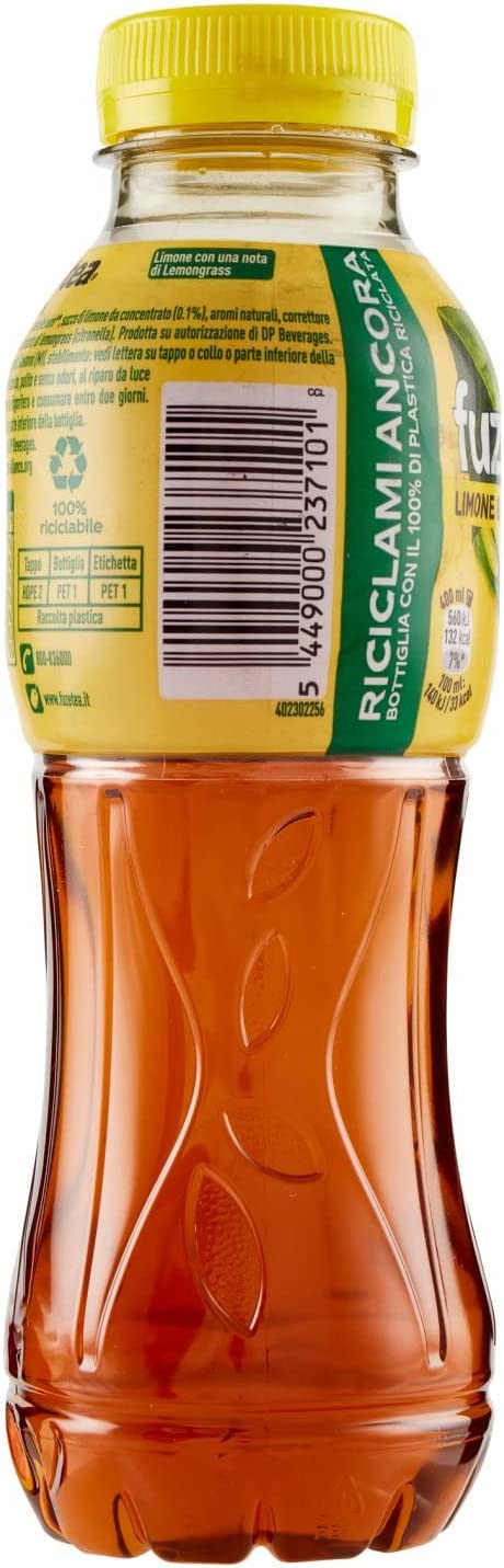 FuzeTea Limone e Lemongrass – 1 Bottiglia da 400 ml, Tè Freddo al Limone con una Nota di Lemongrass, in Bottiglia PET 100% Riciclabile, Bevanda Analcolica