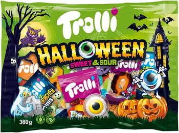 Trolli Halloween Sweet & Sour 360g - Confezione Grande di Caramelle Miste con Glotzer, Vermicelli Acidi e Dracula