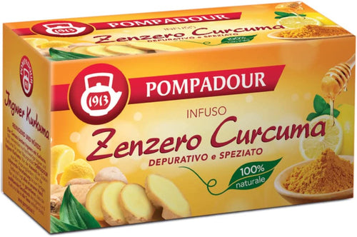 Pompadour 1913 | Infuso Zenzero & Curcuma Depurativo | Tisana Speziata 100% Naturale - 20 Bustine di Tè (36 Gr)