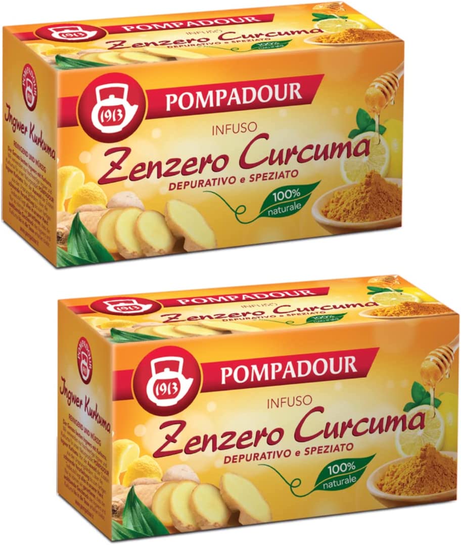 Pompadour 1913 | Infuso Zenzero e Curcuma Depurativo e Speziato 100% Naturale - 2 x 20 Bustine di Tè (72 Gr)