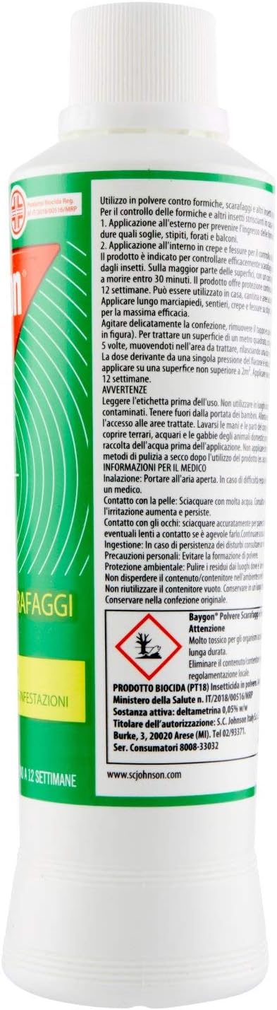 Baygon Scarafaggi e Formiche, Insetticida in Polvere, Efficacia Rapida e di Lunga Durata, 1 Confezione da 250 gr