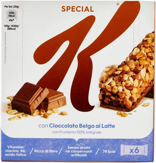 Kellogg's Special - Barrette di Cereali con Frumento 100% Integrale al Cioccolato Belga a Latte, 120g [1 Confezione]