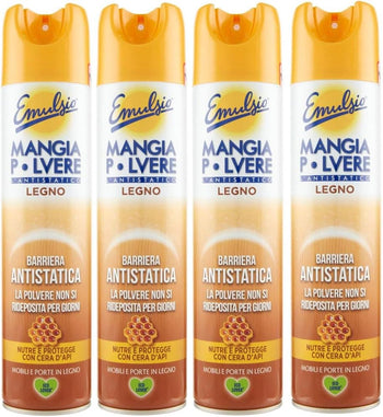 4x Emulsio Mangia Polvere L'antistatico Naturale Multisuperficie con Cera d'api, lucida nutre e protegge - 4 Flaconi da 300ml