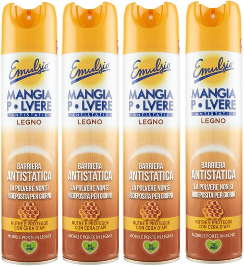 4x Emulsio Mangia Polvere L'antistatico Naturale Multisuperficie con Cera d'api, lucida nutre e protegge - 4 Flaconi da 300ml