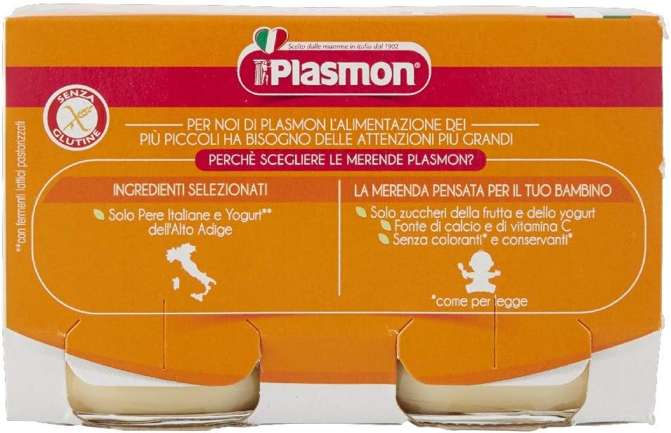 Plasmon Omogeneizzato Pera Yogurt 120g 24 Vasetti Con Frutta selezionata e Yogurt dell'Alto Adige, Fonte di Calcio e di Vitamina C
