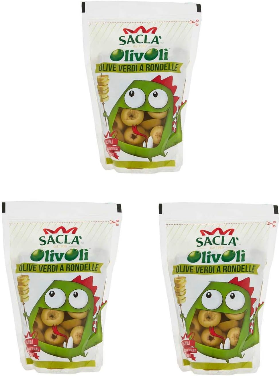 Sacla' Olive Verdi a Rondelle Green Sliced ​​Olives 6.52oz 185gm ,Pack of 3