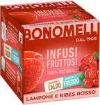 Bonomelli Infusi Fruttosi, Lampone e Ribes Rosso, Confezione da 12 filtri, Gusto Rinfrescante e Lievemente Acidulo, Infusione a Caldo e a Freddo, Ingredienti 100% Naturali