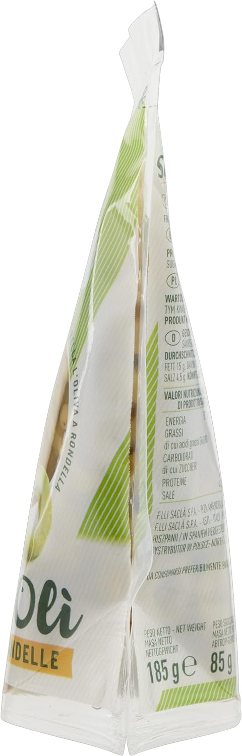 Saclà, OlivOlì, Olive Verdi a Rondelle, Ideali per Insalate e per Arricchire i Tuoi Piatti, Busta, 185g (85g sgocciolato)