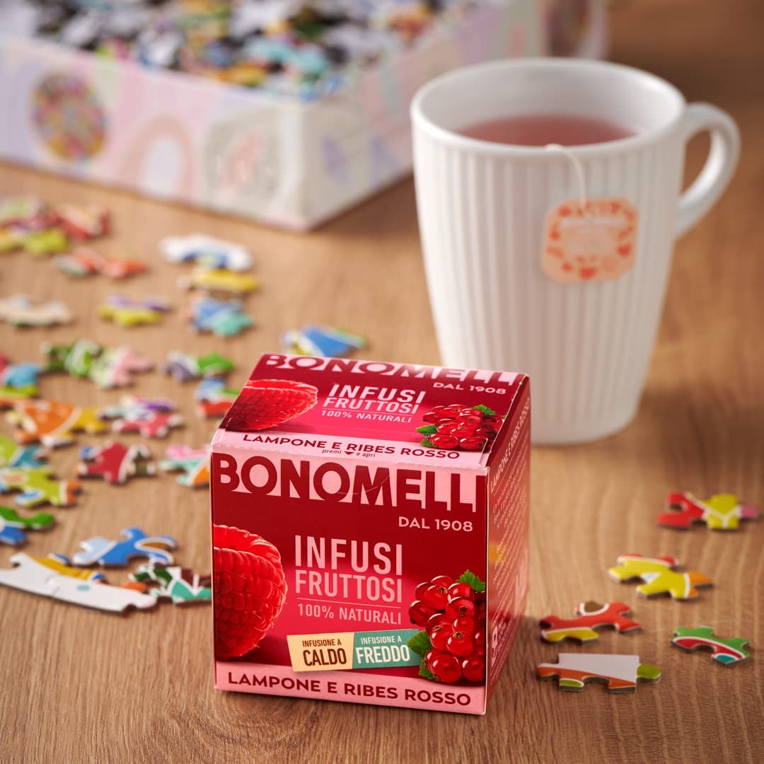 Bonomelli Infusi Fruttosi, Lampone e Ribes Rosso, Confezione da 12 filtri, Gusto Rinfrescante e Lievemente Acidulo, Infusione a Caldo e a Freddo, Ingredienti 100% Naturali