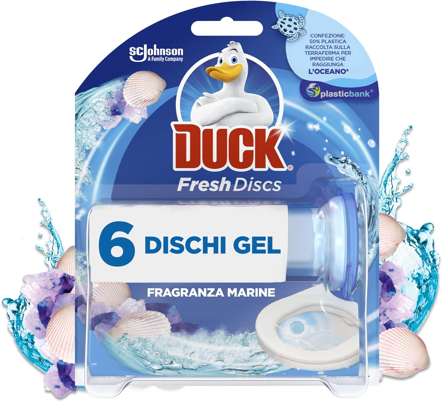 Duck Fresh Discs - Base per Dischi Gel Igienizzanti WC, Fragranza Marine - Confezione da 1 Applicatore e 6 Dischetti
