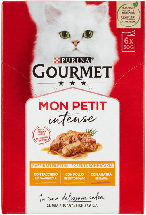 Purina Gourmet Mon Petit Umido Gatto Carni Delicate Anatra, Pollo e Tacchino, 6 buste da 50g