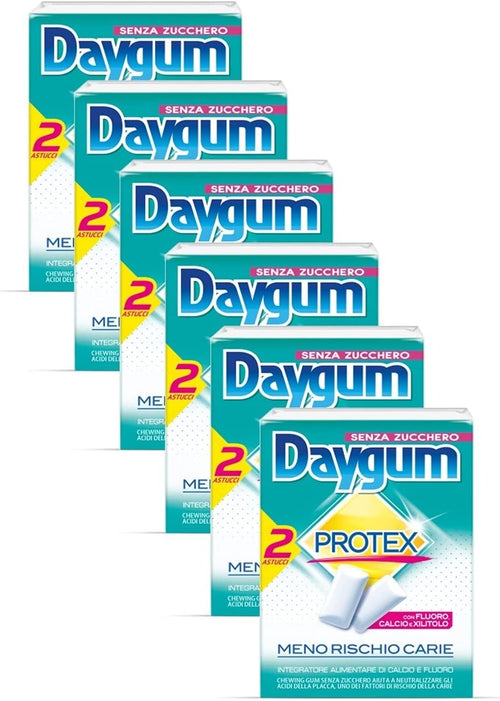 Daygum Protex Gomme da Masticare Senza Zucchero, Chewing Gum Gusto Menta, Formato Scorta da 12 Astucci (6 Confezioni da 2)